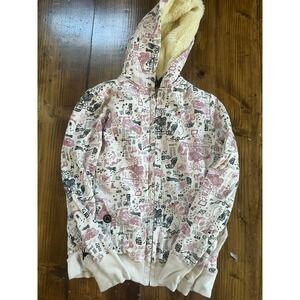 Element Wood & Thread Y2K Sherpa Lined Full Zip Hoodie Doodle Print Mens Med
